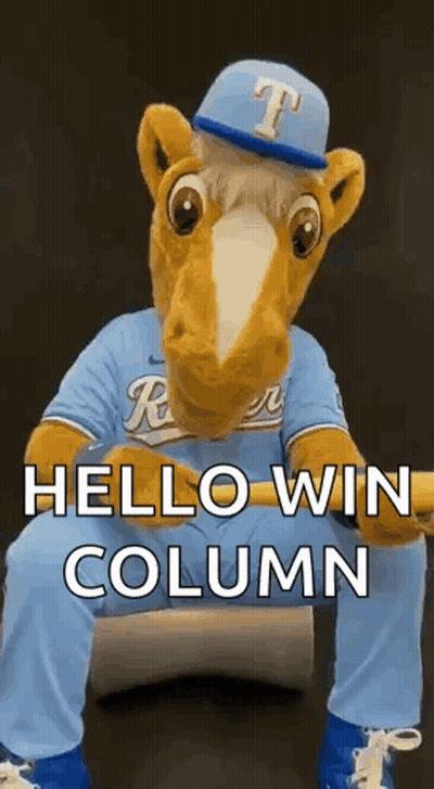 A Horse Mascot Is Holding A Baseball Bat And Says Hello Win Column . GIF