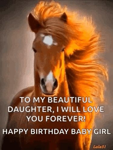 A Horse With A Long Mane And A Happy Birthday Message GIF