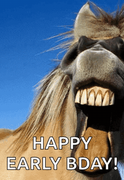 A Horse With Its Mouth Open And The Words Happy Early Bday On The Bottom GIF
