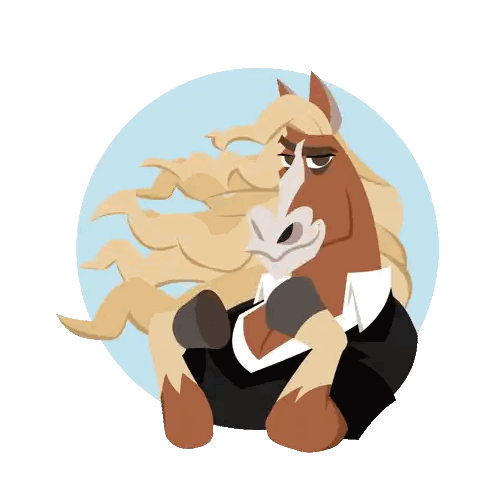 A Horse With Long Blonde Hair Is Wearing A Black Suit Sticker