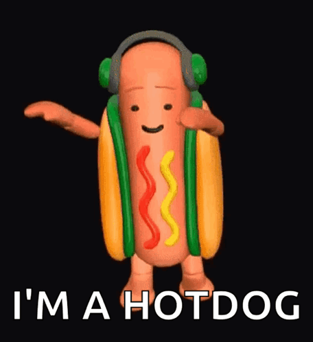 A Hot Dog Wearing Headphones And Holding A Microphone Is Dancing And Says I 'M A Hotdog . GIF