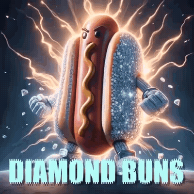 A Hot Dog With Diamonds On The Bun And The Words Diamond Buns GIF