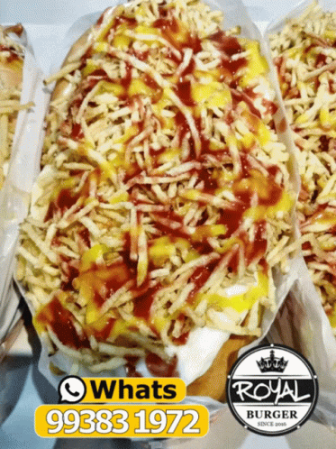A Hot Dog With French Fries And Ketchup Says Whats 993831972 GIF