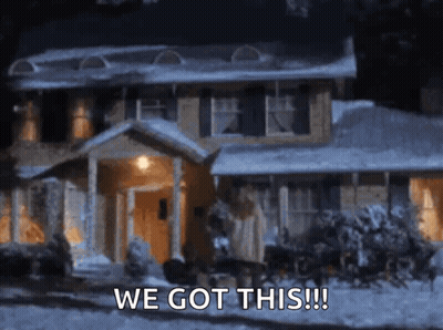 A House In The Snow With The Words We Got This Written On The Bottom GIF
