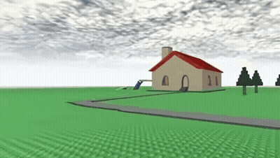 A House With A Red Roof Is In The Middle Of A Field GIF