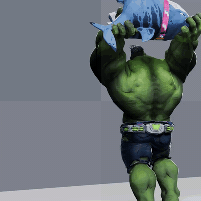 A Hulk Is Holding A Shark On His Head GIF