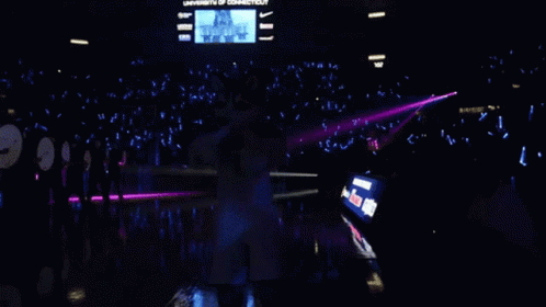 A Husky Mascot With The Number 1 On His Chest Stands On A Basketball Court GIF