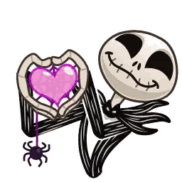 A Jack Skellington Holding A Heart With A Spider Web On It Sticker