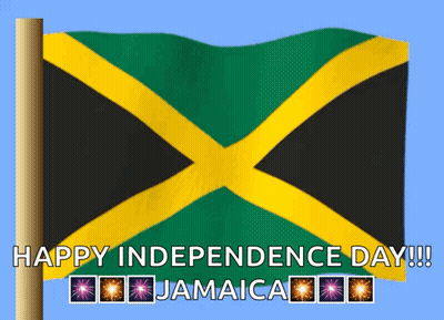 A Jamaican Flag Is Waving In The Wind And Says Happy Independence Day GIF