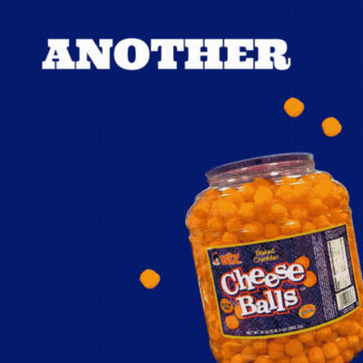 A Jar Of Cheese Balls On A Blue Background With The Words Another Barrel GIF