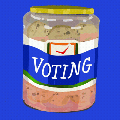 a jar of food that says voting on the label