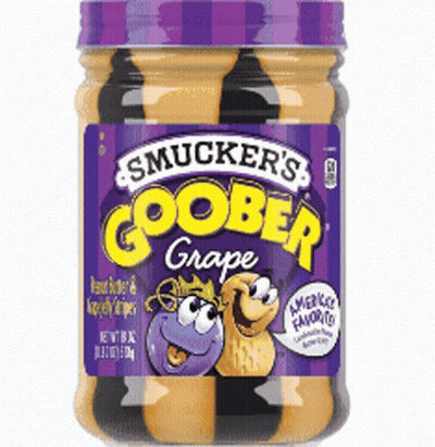 A Jar Of Smucker 'S Goober Grape Flavored Peanut Butter GIF