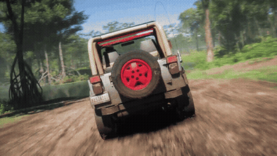 A Jeep Is Driving Down A Dirt Road And Has A License Plate That Says Aa510m GIF