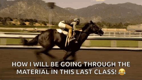 A Jockey Is Riding A Black Horse On A Race Track . GIF