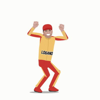 A Joey Logano Card With A Red Hat And Yellow Shirt GIF