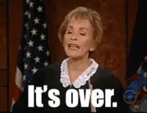A Judge Is Giving A Speech In Front Of An American Flag And Saying It 'S Over . GIF