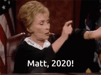 A Judge Is Sitting At A Desk And Pointing At Someone With The Words Matt , 2020 Written On The Screen . GIF