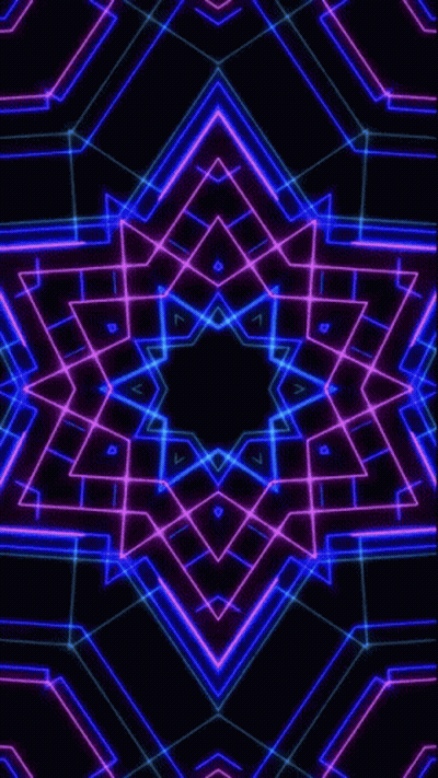 A Kaleidoscope Of Blue And Purple Lines On A Black Background . GIF