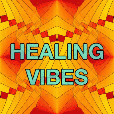 A Kaleidoscope With The Words Healing Vibes In Blue GIF