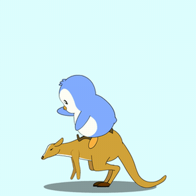A Kangaroo Is Jumping In The Air With A Penguin Behind It GIF