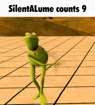 A Kermit Frog Is Dancing On A Tiled Floor With The Words Silentalume Counts 9 Above Him GIF