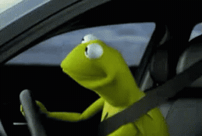 A Kermit The Frog Is Driving A Car And Wearing A Seat Belt . GIF