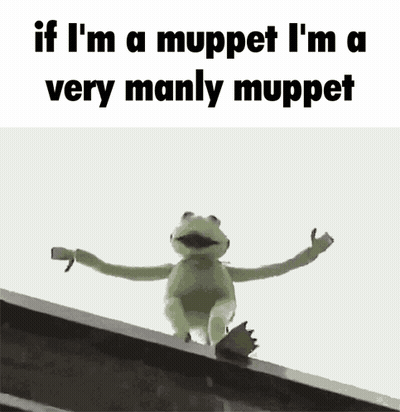 A Kermit The Frog Is Standing On A Railing With The Words If I 'M A Muppet GIF