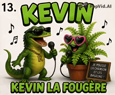 A Kevin La Fougere Poster With A Cartoon Lizard Singing Into A Microphone GIF