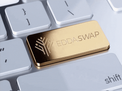 A Keyboard With A Gold Eddaswap Button On It GIF