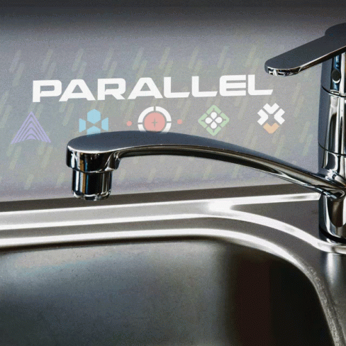 A Kitchen Sink With Parallel Written On The Wall Above It GIF