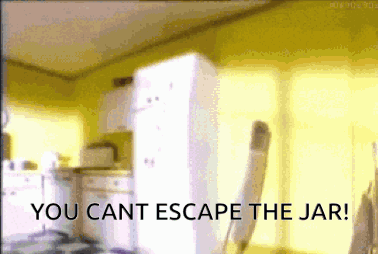 A Kitchen With The Words You Cant Escape The Jar GIF