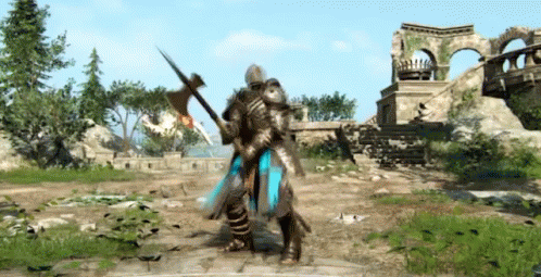 A Knight Holding A Large Axe In A Video Game GIF