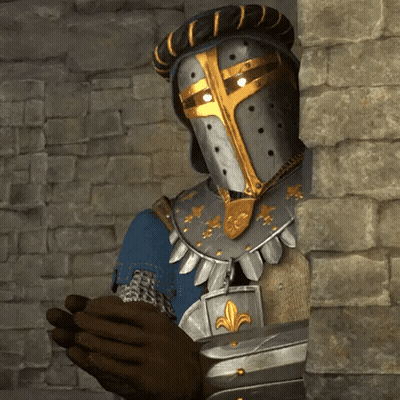 A Knight In Armor Is Peeking Out From Behind A Wall GIF