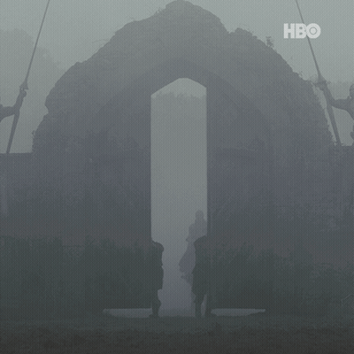A Knight Riding A Horse In A Foggy Area With Hbo Written On The Bottom GIF