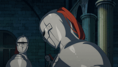 A Knight With A Red Ponytail Is Standing Next To Another Knight In Armor GIF