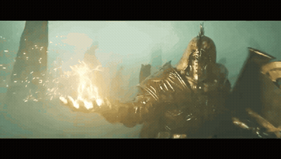 A Knight With A Sword And Shield Is Holding A Fire In His Hands GIF