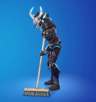 A Knight With Horns Is Holding A Broom On A Blue Background GIF