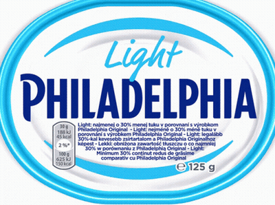 A Label For Light Philadelphia Cheese Says It Is 125 Grams GIF