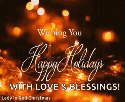 A Lady In Red Christmas Card Wishing You Happy Holidays With Love And Blessings GIF