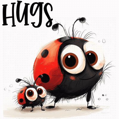 A Ladybug And A Baby Ladybug Are Standing Next To Each Other With The Words Hugs Above Them GIF
