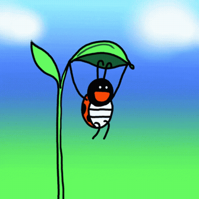 A Ladybug Is Hanging From A Green Plant With A Parachute GIF