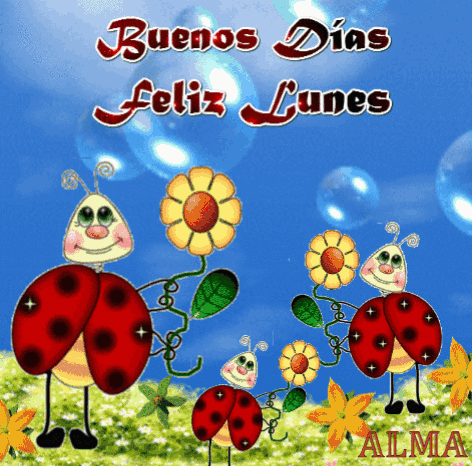 A Ladybug Says Buenos Dias Feliz Lunes GIF