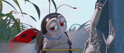 A Ladybug Says Hmm You Know What He 'S Right While Standing Next To A Skeleton GIF