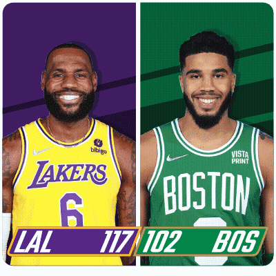 A Lakers Player And A Boston Celtics Player GIF