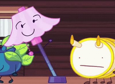 A Lamp With A Face On It Is Standing Next To An Alarm Clock With Horns . GIF