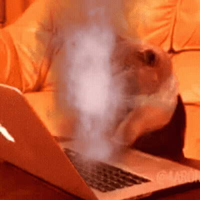 A Laptop With Smoke Coming Out Of It And The Word Maron On The Bottom Left GIF