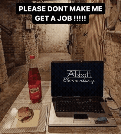 A Laptop With The Word Abbott Elementary On The Screen GIF