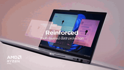 A Laptop With The Words Reinforced Multi-Layered Data Protection On It GIF