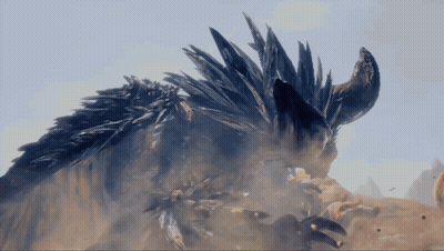 A Large Animal With Horns And Feathers On Its Head GIF