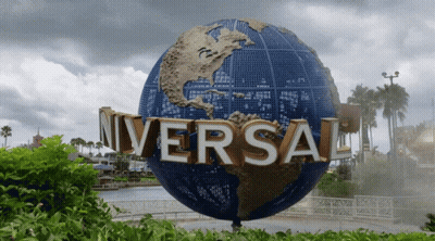 A Large Blue Globe With The Word Universal On It GIF